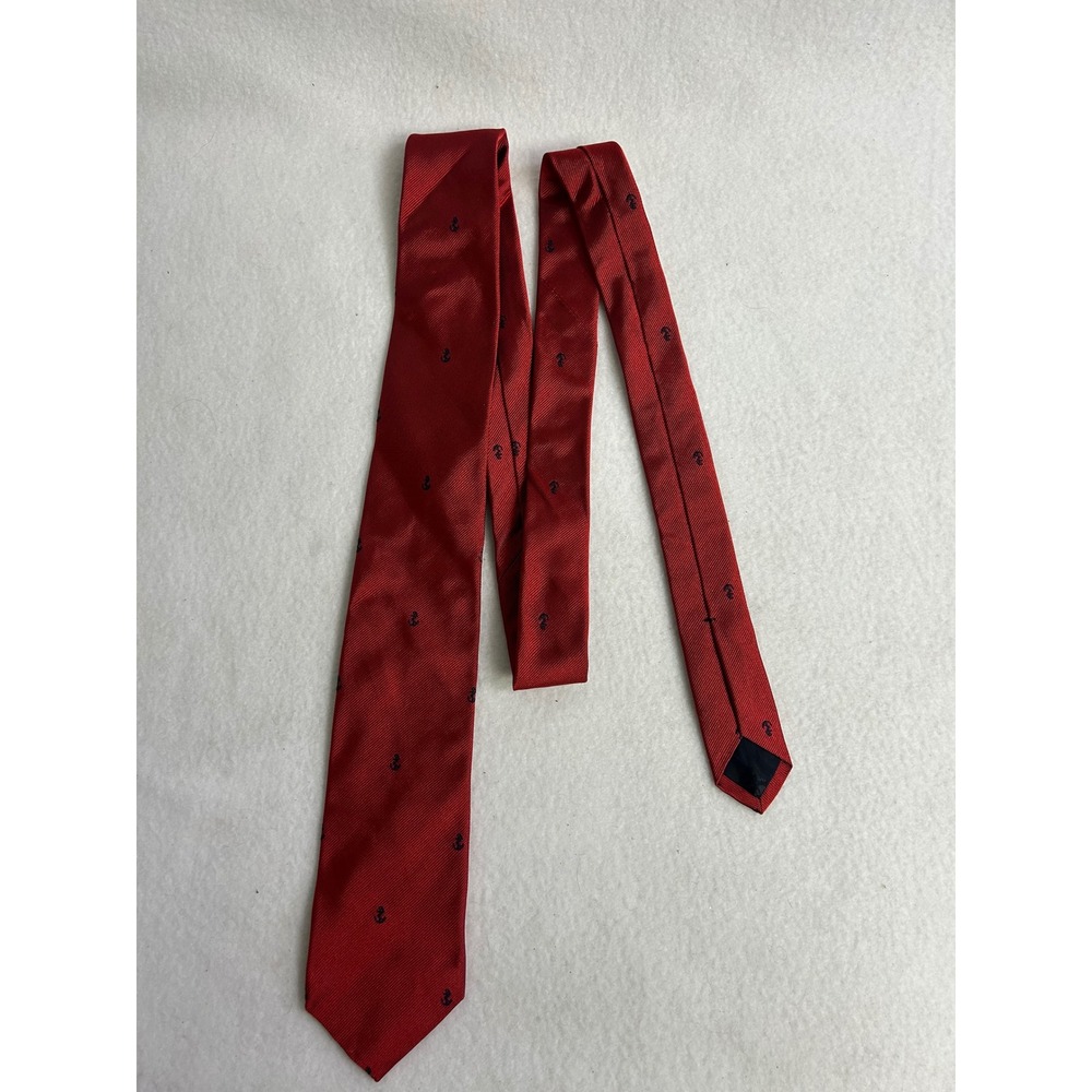 Nautical Preppy Brooks Brothers Mens OS Red Silk Anchor Embroidered Necktie